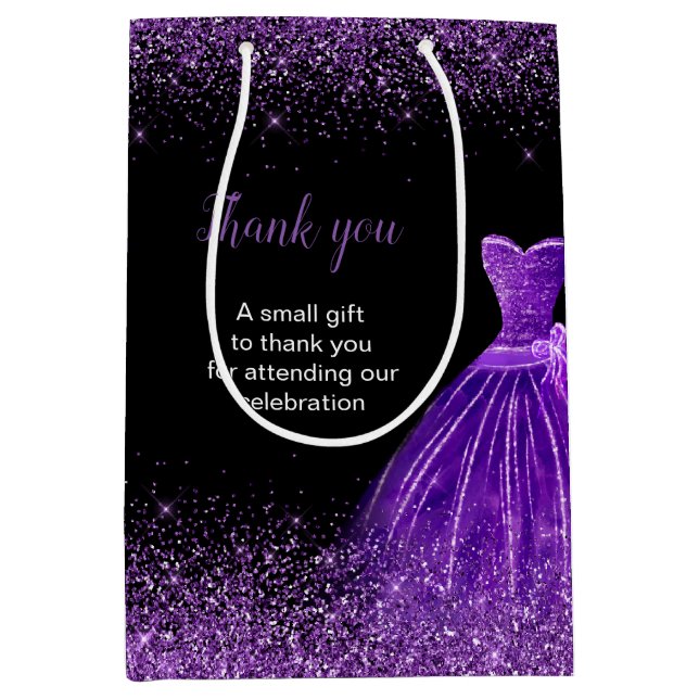 Sac Cadeau Moyen Quinceanera Robe Violet foncé Robe Faux Parties sc (Devant)