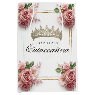 Sac Cadeau Moyen Quinceañera Rose Couronne Anniversaire Faveurs