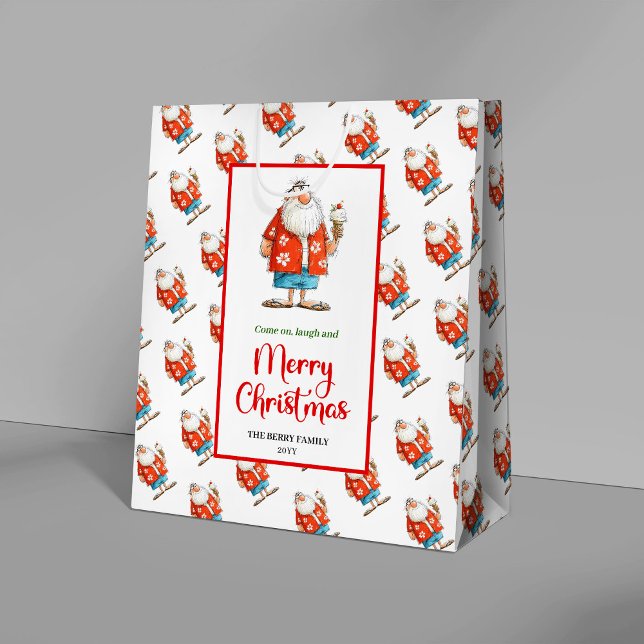 Sac Cadeau Moyen Quirky Santa Claus bold red green holiday gift bag (Quirky Santa Claus bold red green holiday gift bag)