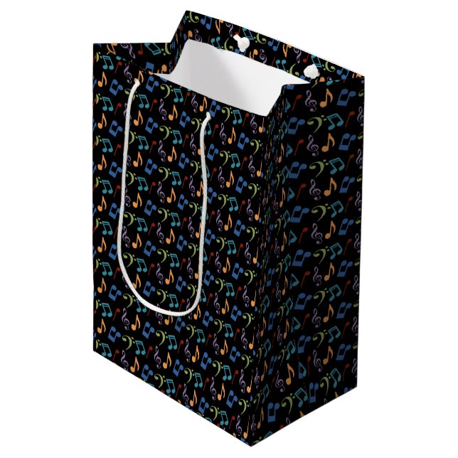 Sac Cadeau Moyen Rainbow Music Notes (Noir) (Devant Angle)