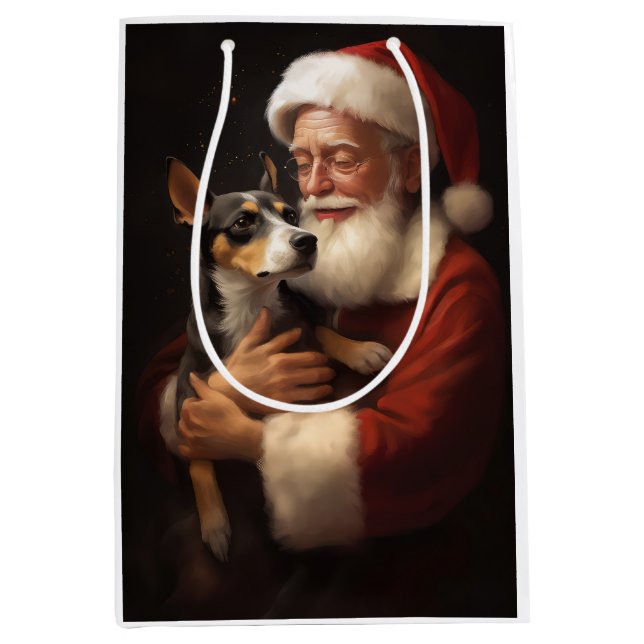 Sac Cadeau Moyen Rat Terrier Avec Noël Festif Du Père Noël (Devant)