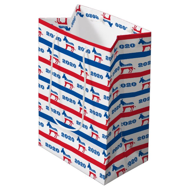 Sac Cadeau Moyen Rayures 2020 patriotiques d'âne de Démocrate (Devant Angle)