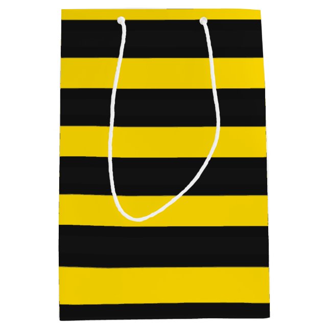 Sac Cadeau Moyen Rayures Abeille-Inspirées jaunes et noires (Devant)