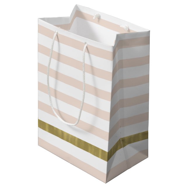 Sac Cadeau Moyen Rayures d'or blanc de pêche (Devant Angle)