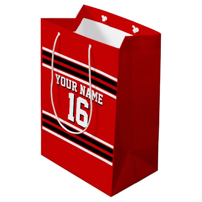 Sac Cadeau Moyen Red Black White Team Jersey Numéro personnalisé No (Dos Angle)