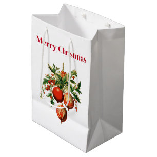 Sac Cadeau Moyen Red Christmas Baubles avec Holly Festive