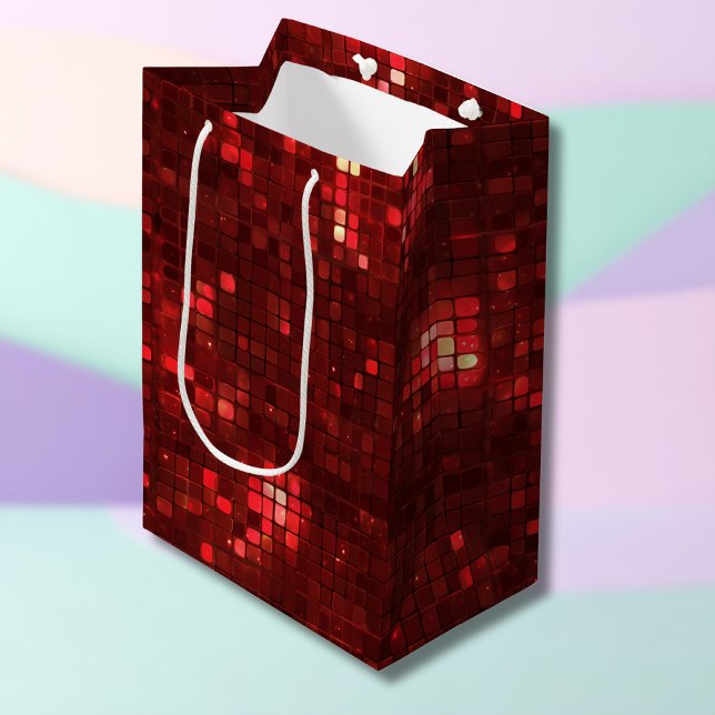 Sac Cadeau Moyen Red Disco Style Squares Valentine Pattern (Créateur téléchargé)