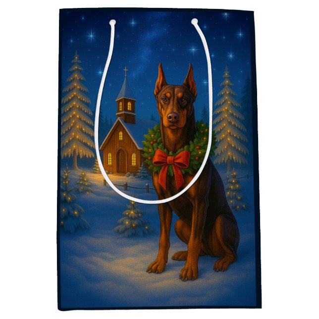 Sac Cadeau Moyen Red Doberman Holiday  (Devant)