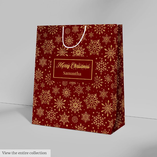 Sac Cadeau Moyen Red Gold Personalized Holiday Paper Gift Bag Luxe (Red Gold Personalized Holiday Paper Gift Bag Luxe)