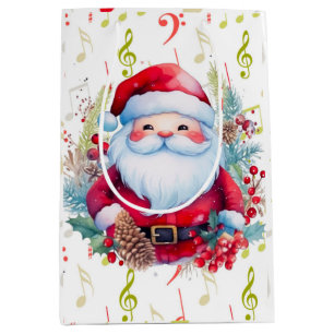 Sac Cadeau Moyen Red Green Music Notes et le Père Noël
