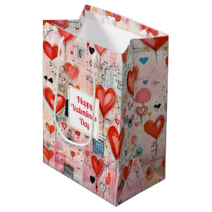 Sac Cadeau Moyen Red Hearts Whimsical Love Motif Saint Valentin