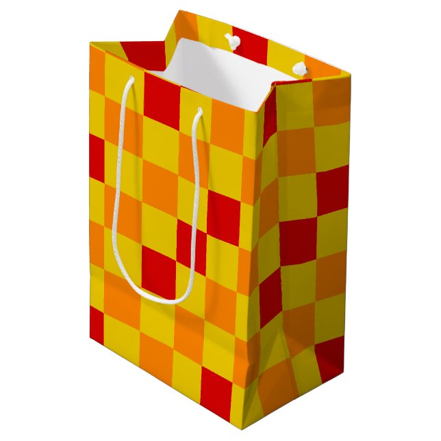 Sac Cadeau Moyen Red Orange Yellow Checkered Pattern Design  (Devant Angle)
