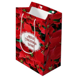 Sac Cadeau Moyen Red Poinsettia Merry Christmas