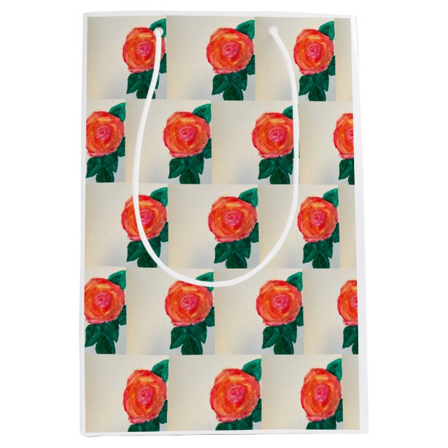 Sac Cadeau Moyen Red Rose with Green Leaves (Devant)