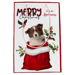 Sac Cadeau Moyen Red White Bordure Collie Chien Chien Chien Chien C