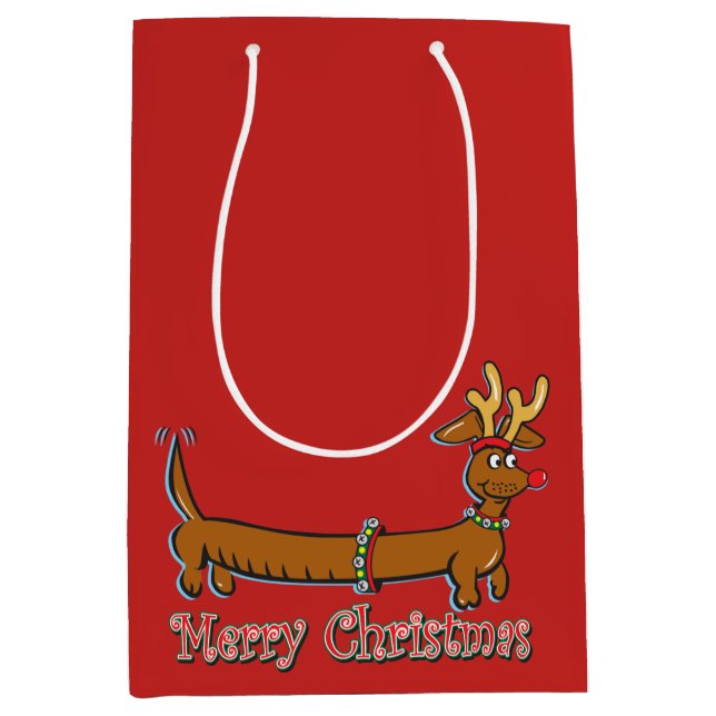 Sac Cadeau Moyen Reindeer Dachshund Joyeux Noël (Devant)