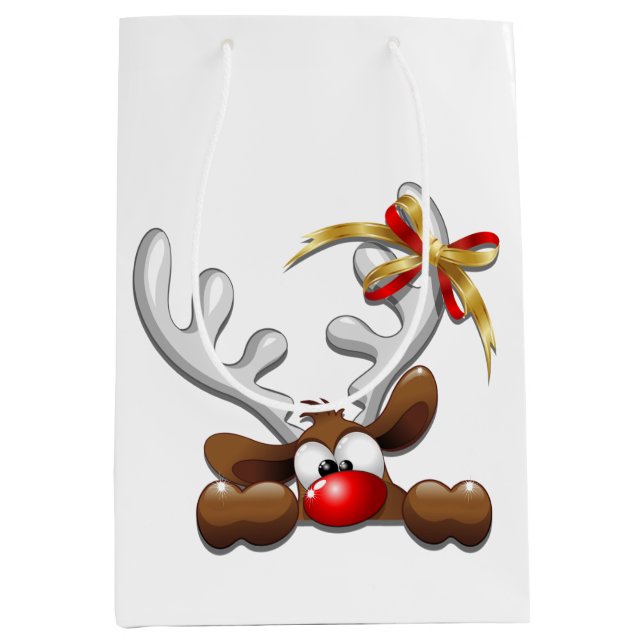 Sac Cadeau Moyen Reindeer Puzzled drôle Caractère de Noël (Devant)
