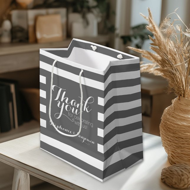 Sac Cadeau Moyen Remerciements de mariage avec motif rayé moderne (Custom Gift Bag)