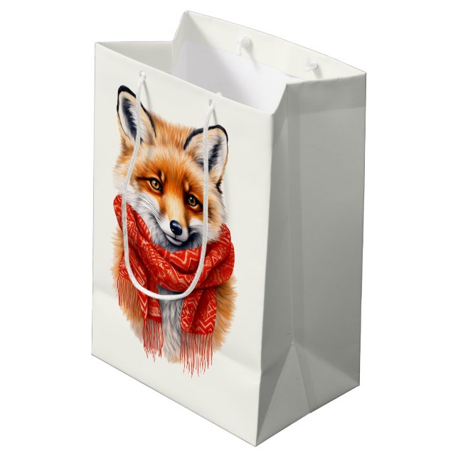 Sac Cadeau Moyen Renard mignon avec une écharpe rouge Image d'autom (Dos Angle)