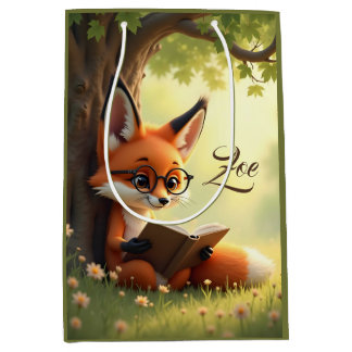 Sac Cadeau Moyen Renard mignon lisant un livre, personnalisé  