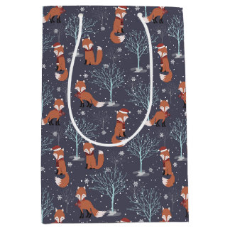 Sac Cadeau Moyen Renards d'hiver mignons