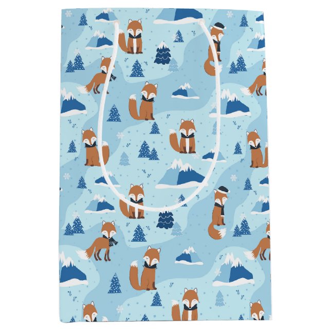 Sac Cadeau Moyen Renards hivernaux givrés (Devant)