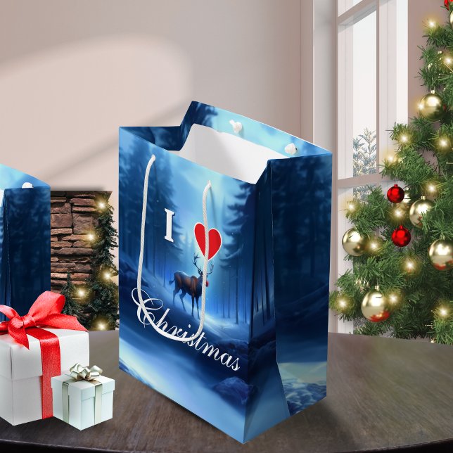 Sac Cadeau Moyen Renne Bleu Noël Personnalisé (Créateur téléchargé)