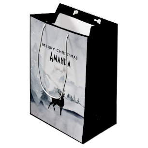 Sac Cadeau Moyen Rennes dans l'Aquarelle gris sauvage Noël