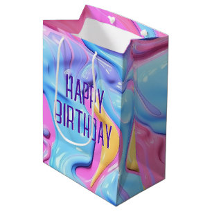 Sac Cadeau Moyen Résumé Bulle en Plastique Brillant pour Anniversai