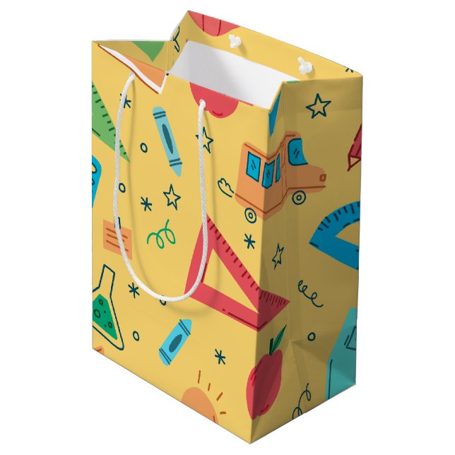 Sac Cadeau Moyen Retour à l'école fournitures jaunes (Dos Angle)