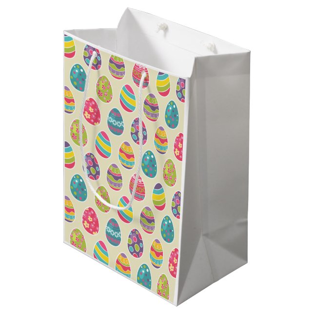 Sac Cadeau Moyen Rétro jour heureux chic de Pâques d'oeufs de (Devant Angle)