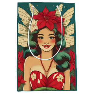 Sac Cadeau Moyen Retro les années 50 Tropical Christmas Pin-Up Girl