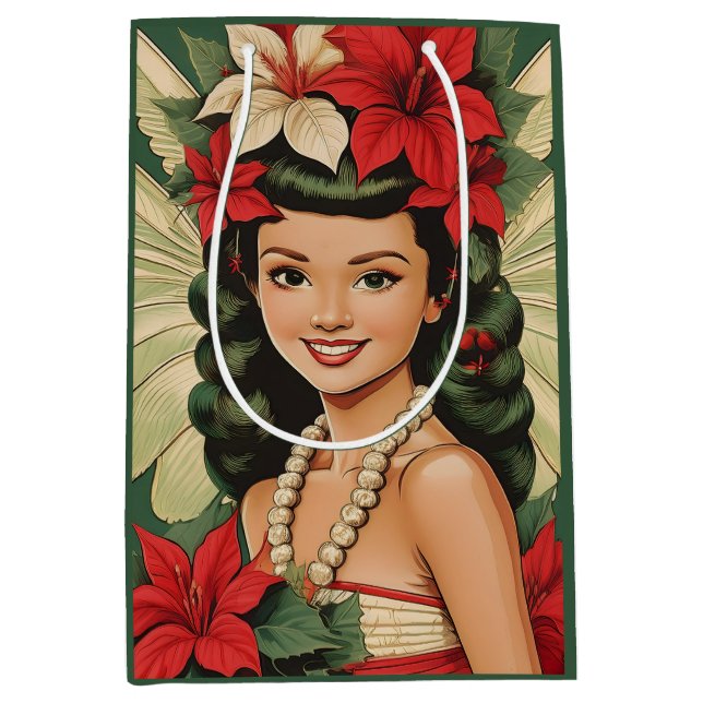 Sac Cadeau Moyen Retro les années 50 Tropical Christmas Princesse (Devant)