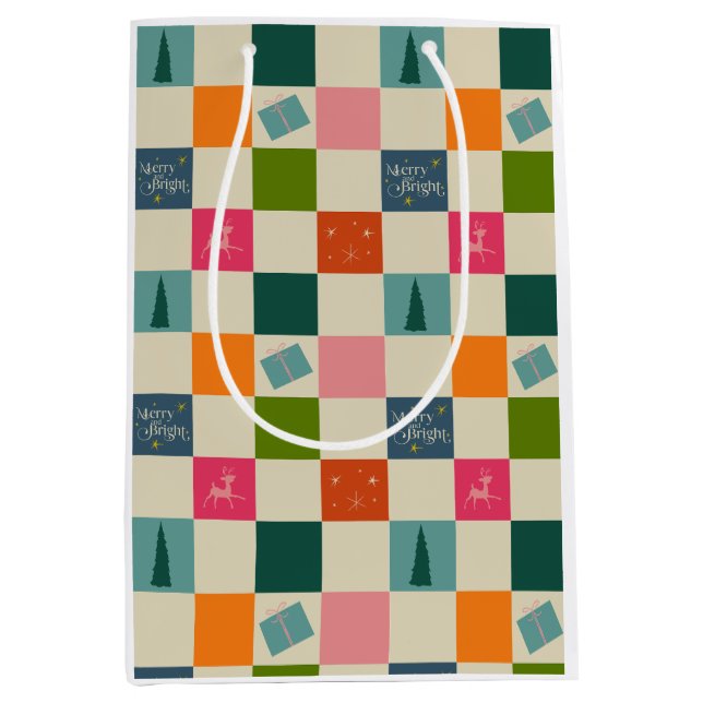 Sac Cadeau Moyen Retro Merry and Bright Christmas Wrapping Paper (Devant)