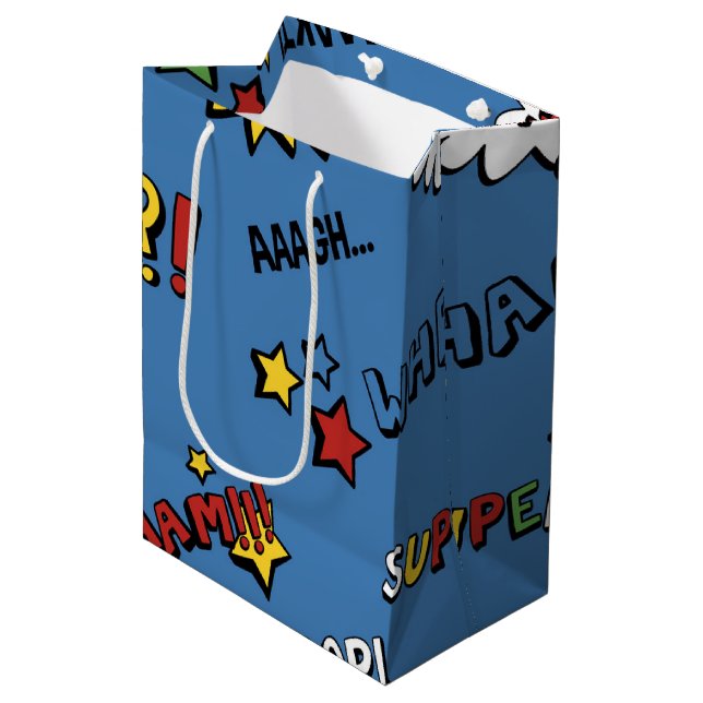 Sac Cadeau Moyen Rétro motif d'enfants de super héros (Devant Angle)