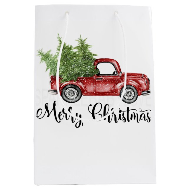 Sac Cadeau Moyen Retro Red Truck Christmas Cute Tree Motif (Devant)