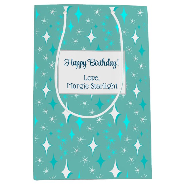 Sac Cadeau Moyen Retro Turquoise et White Star Motif modifiable (Devant)