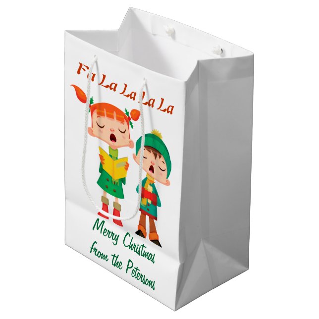 Sac Cadeau Moyen Rétros Carolers de Noël de bande dessinée (Devant Angle)