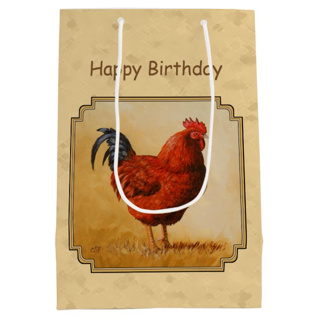 Sac Cadeau Moyen Rhode Island Red Rooster Yellow Arrière - plan (Dos)