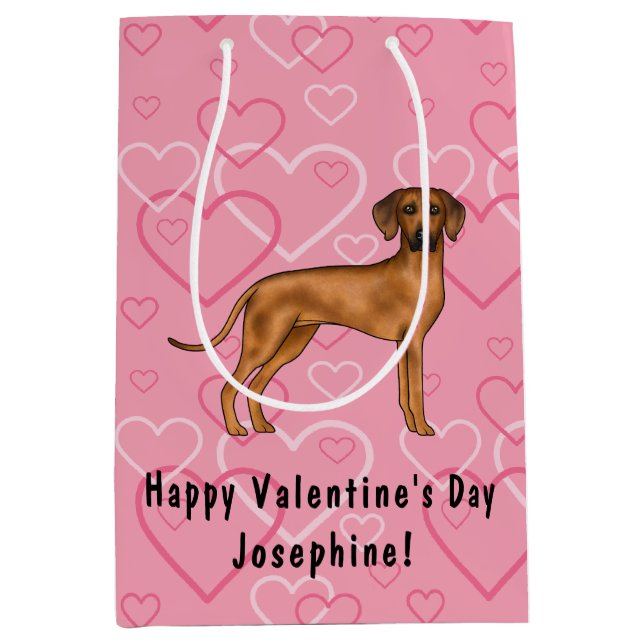 Sac Cadeau Moyen Rhodesian Ridgeback Chien Love Coeur Motif rose (Devant)