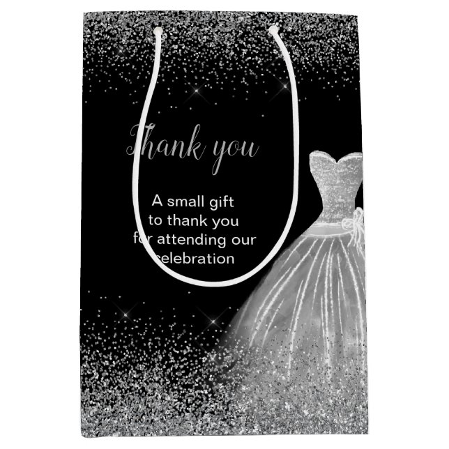 Sac Cadeau Moyen Robe Argent Faux Parties scintillant Douce 16 Anni (Devant)