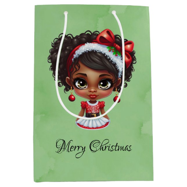 Sac Cadeau Moyen Robe de Noël Africaine Américaine Personnalisée (Devant)