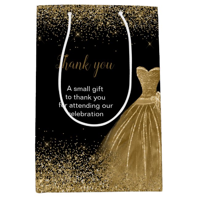 Sac Cadeau Moyen Robe d'or Faux Parties scintillant douce 16 Annive (Devant)
