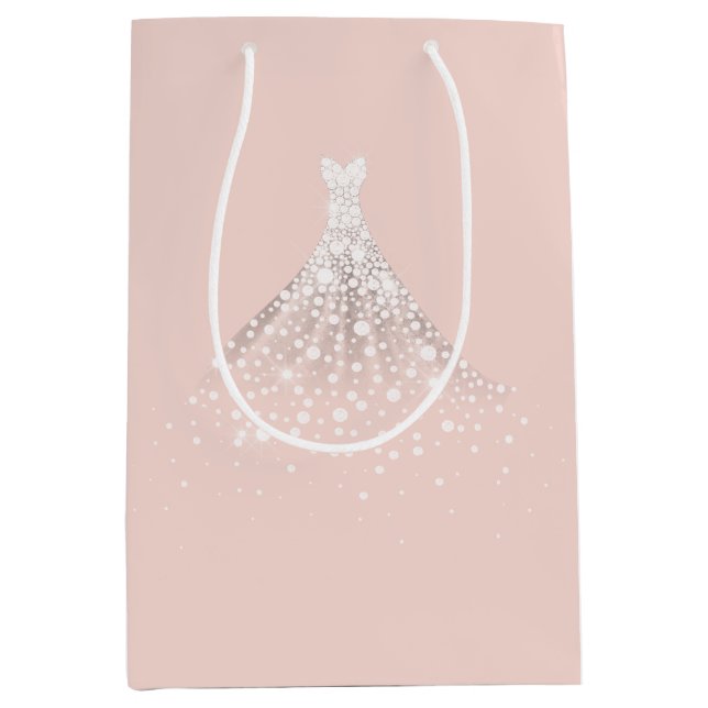 Sac Cadeau Moyen Robe Mariage rose vif Diamants blancs (Devant)
