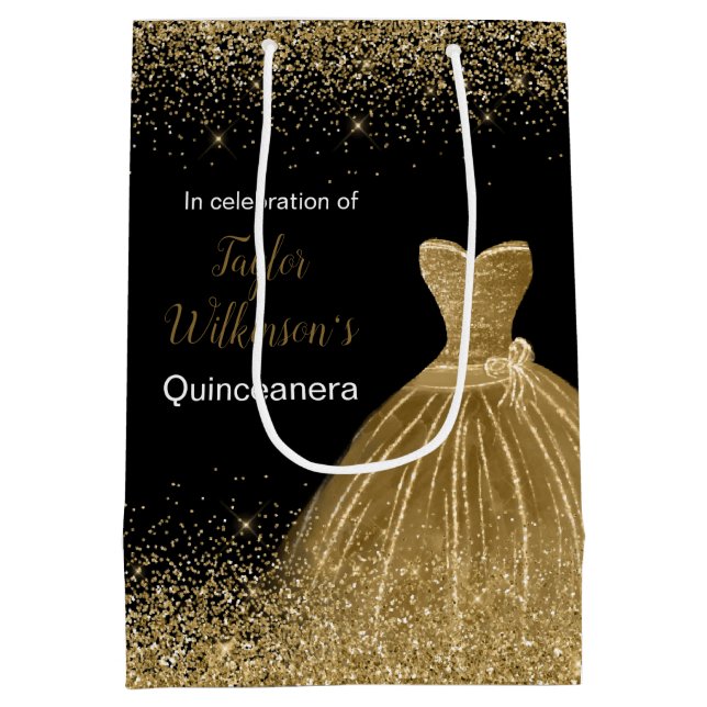 Sac Cadeau Moyen Robe Or Quinceanera Parties scintillant Faux (Dos)