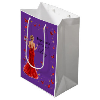 Sac Cadeau Moyen Robe rouge élégante avec papillons 40e anniversair