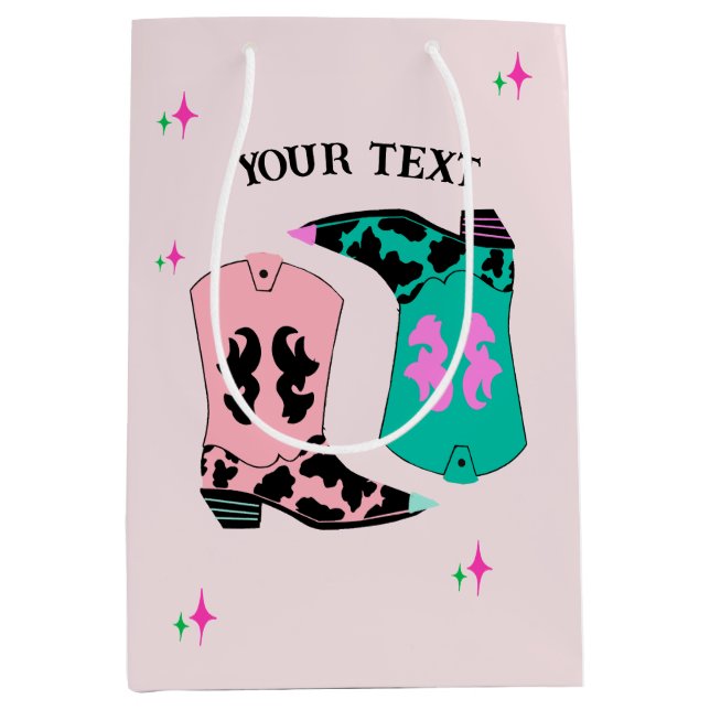 Sac Cadeau Moyen Rodéo des bottes de cowgirl rose moderne (Devant)