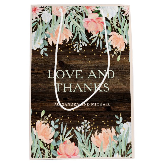Sac Cadeau Moyen Romance florale rustique | Mariage aquarelle (Devant)