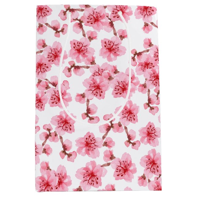 Sac Cadeau Moyen Romantic pink Cherry blosson (Devant)
