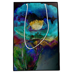 Sac Cadeau Moyen Romantique élégant tableau turquoise floral aquare